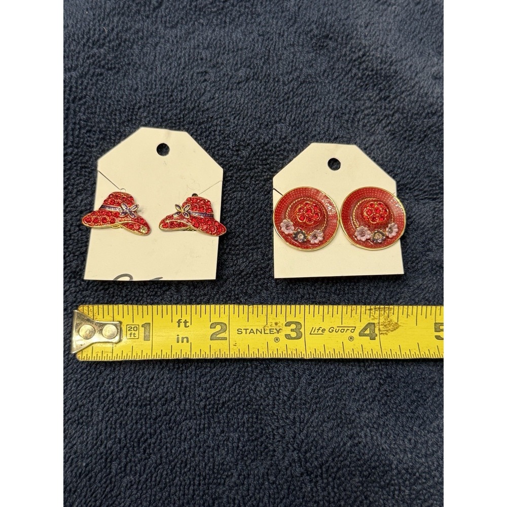 2 Pair Red Hat Society Womens Clip On Earrings